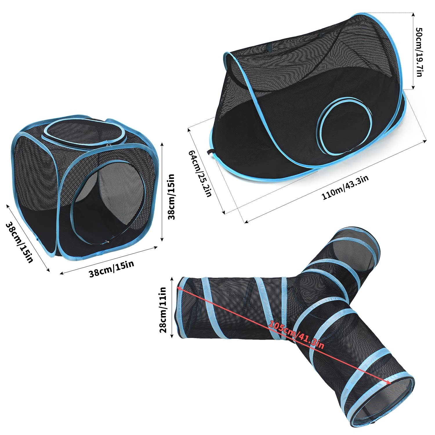 Cat Cube Tunnel Set with 3-Way Tunnel and Two Mesh Cubes, detail view