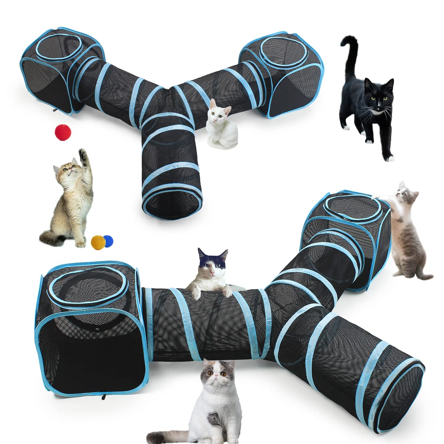 Cat Cube Tunnel Set with 3-Way Tunnel and Two Mesh Cubes