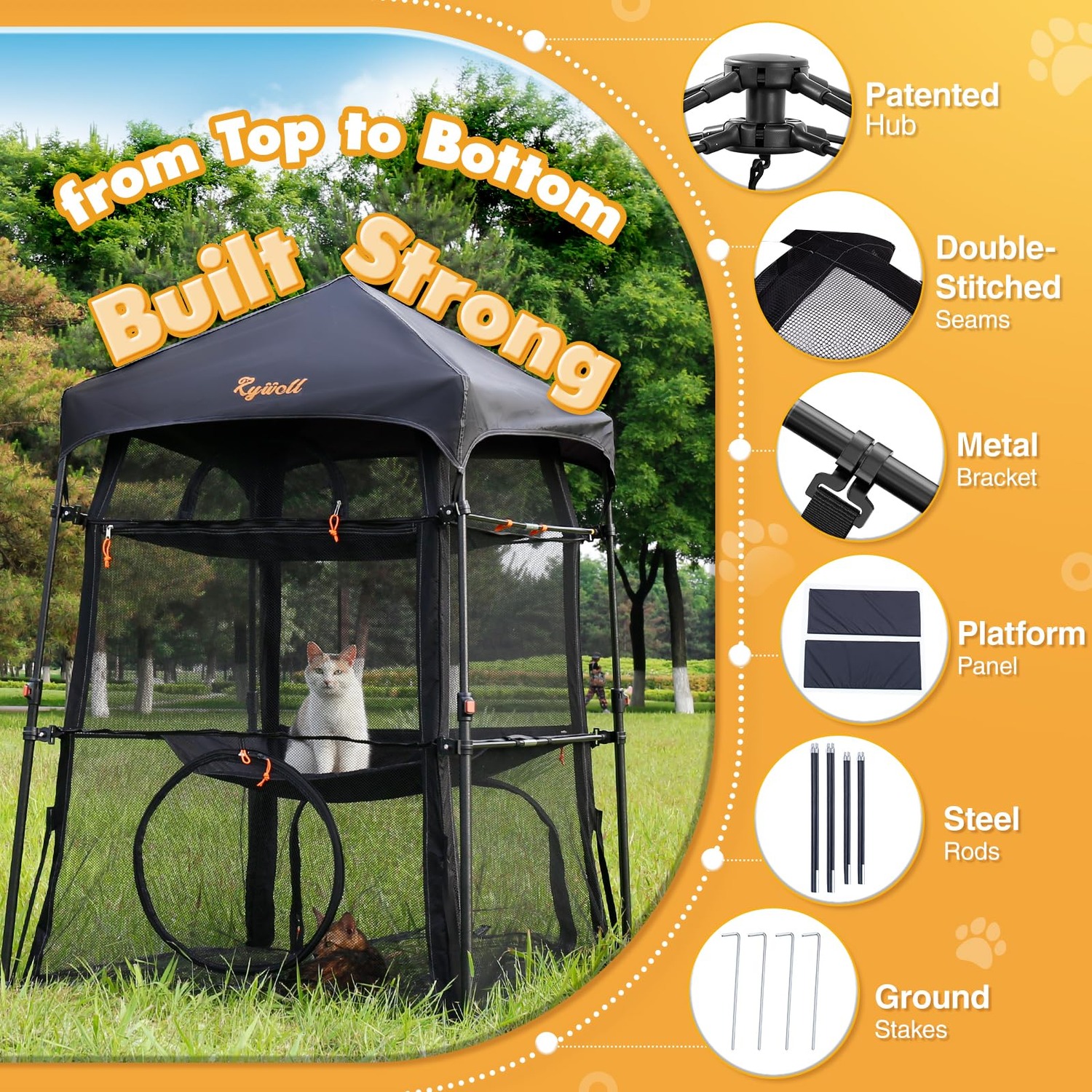 Pop-Up Cat Enclosure, Large 3-Tier Outdoor Cat Tent with Carry Bag: image 3