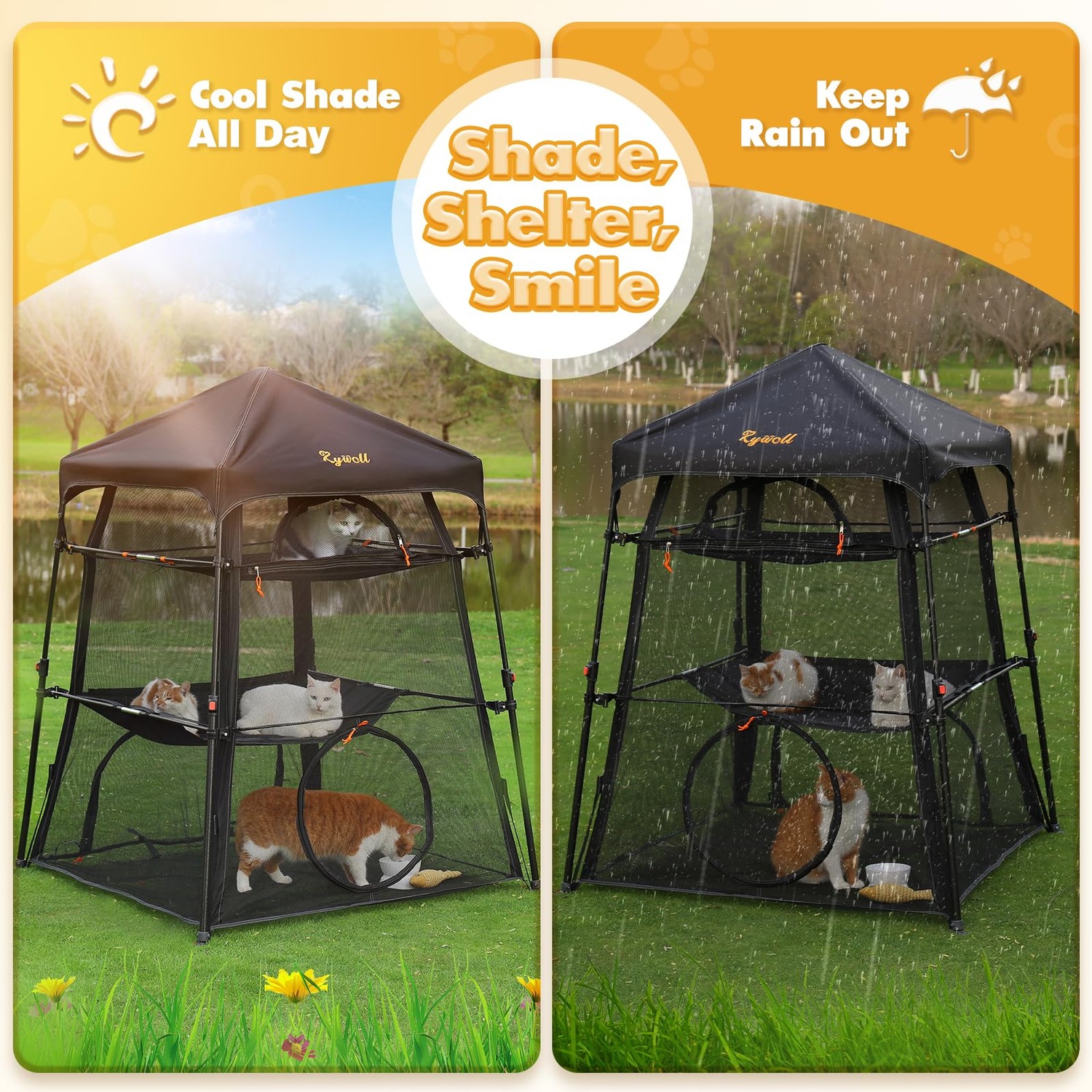 Pop-Up Cat Enclosure, Large 3-Tier Outdoor Cat Tent with Carry Bag: image 7