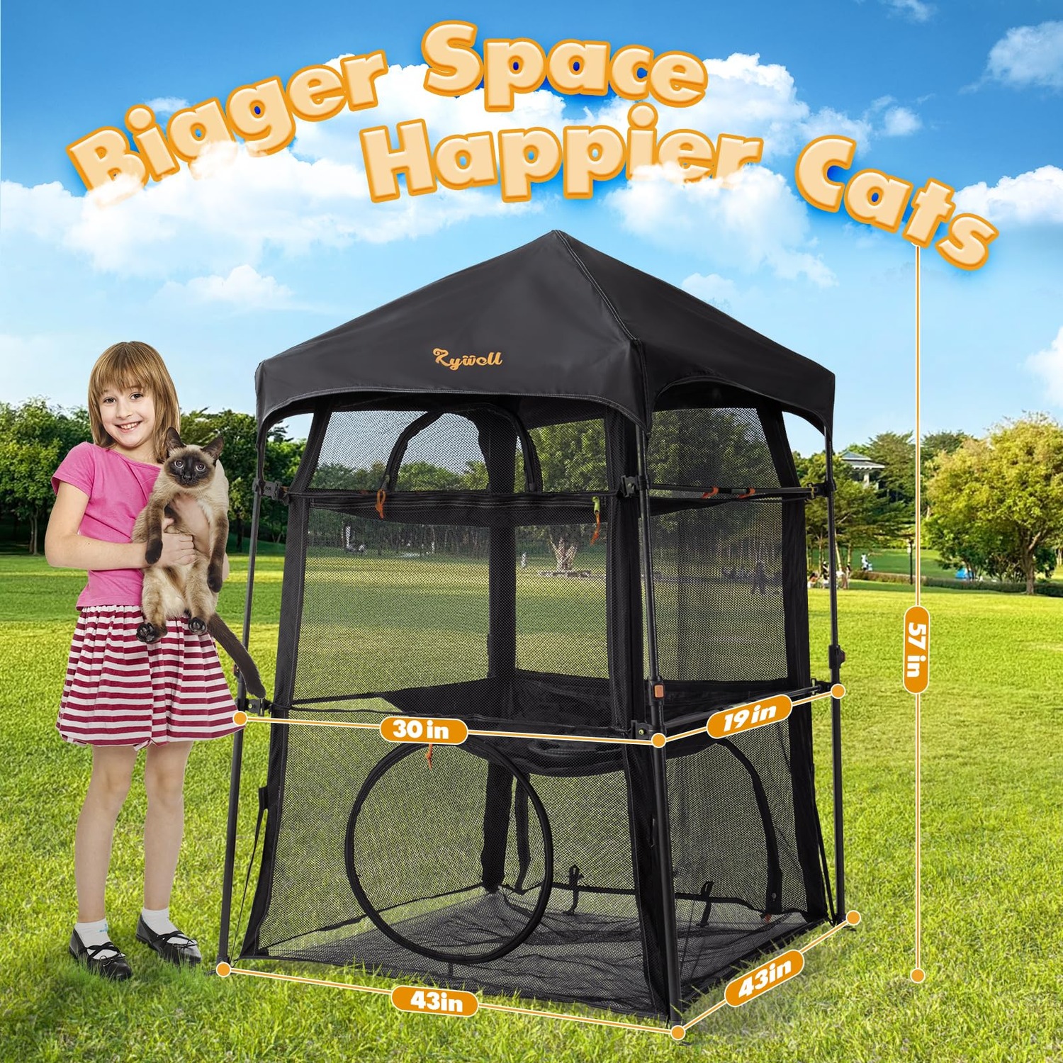 Pop-Up Cat Enclosure, Large 3-Tier Outdoor Cat Tent with Carry Bag: image 8