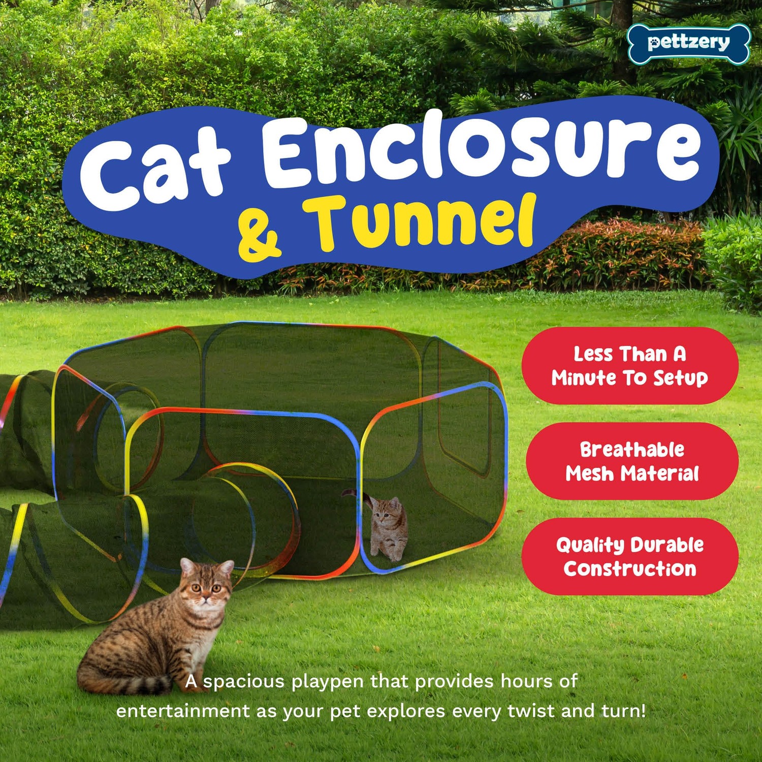 Pettzery Portable Catio with Play Tunnel