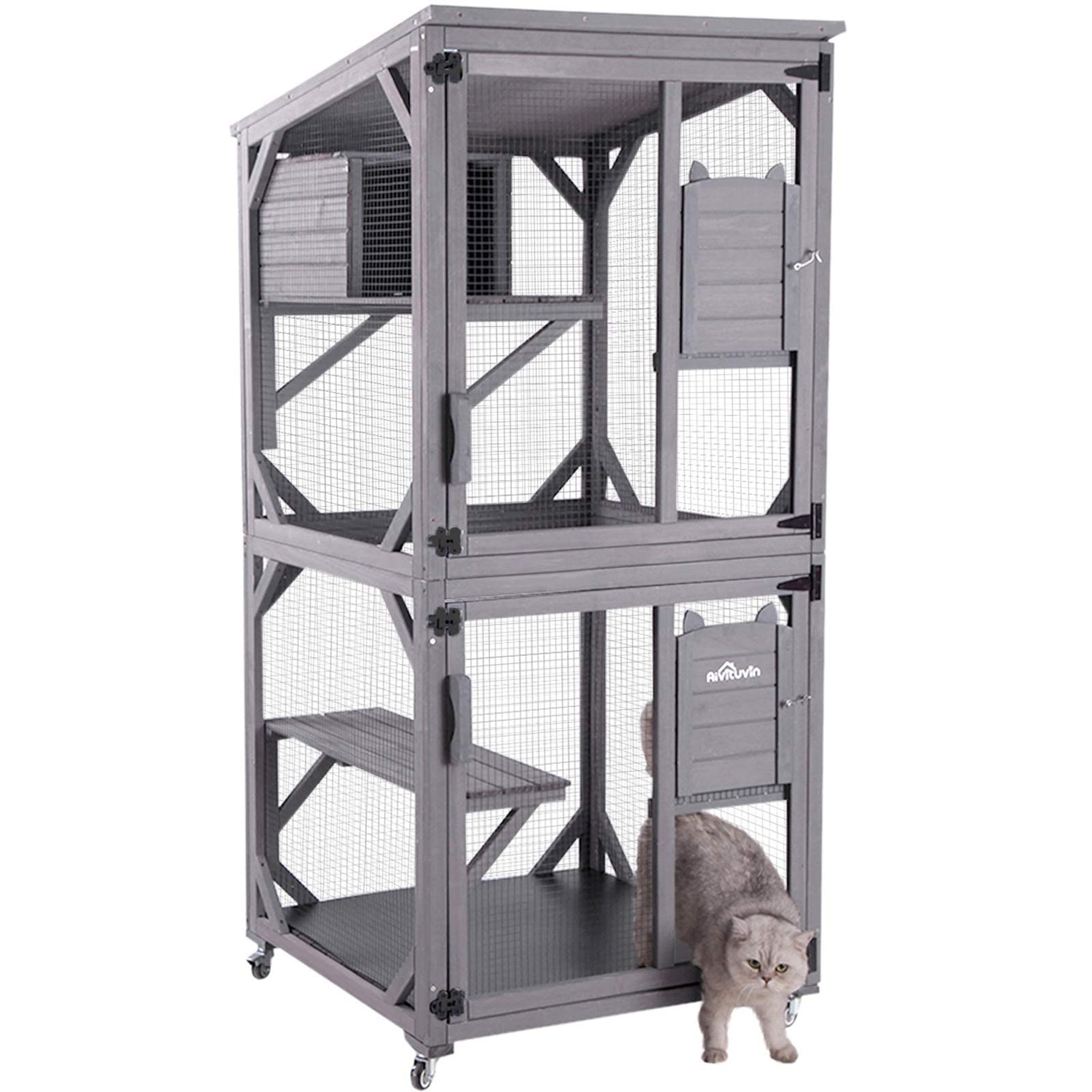 Walk-In Catio Two-Level Outdoor Cat Enclosure with Wheels