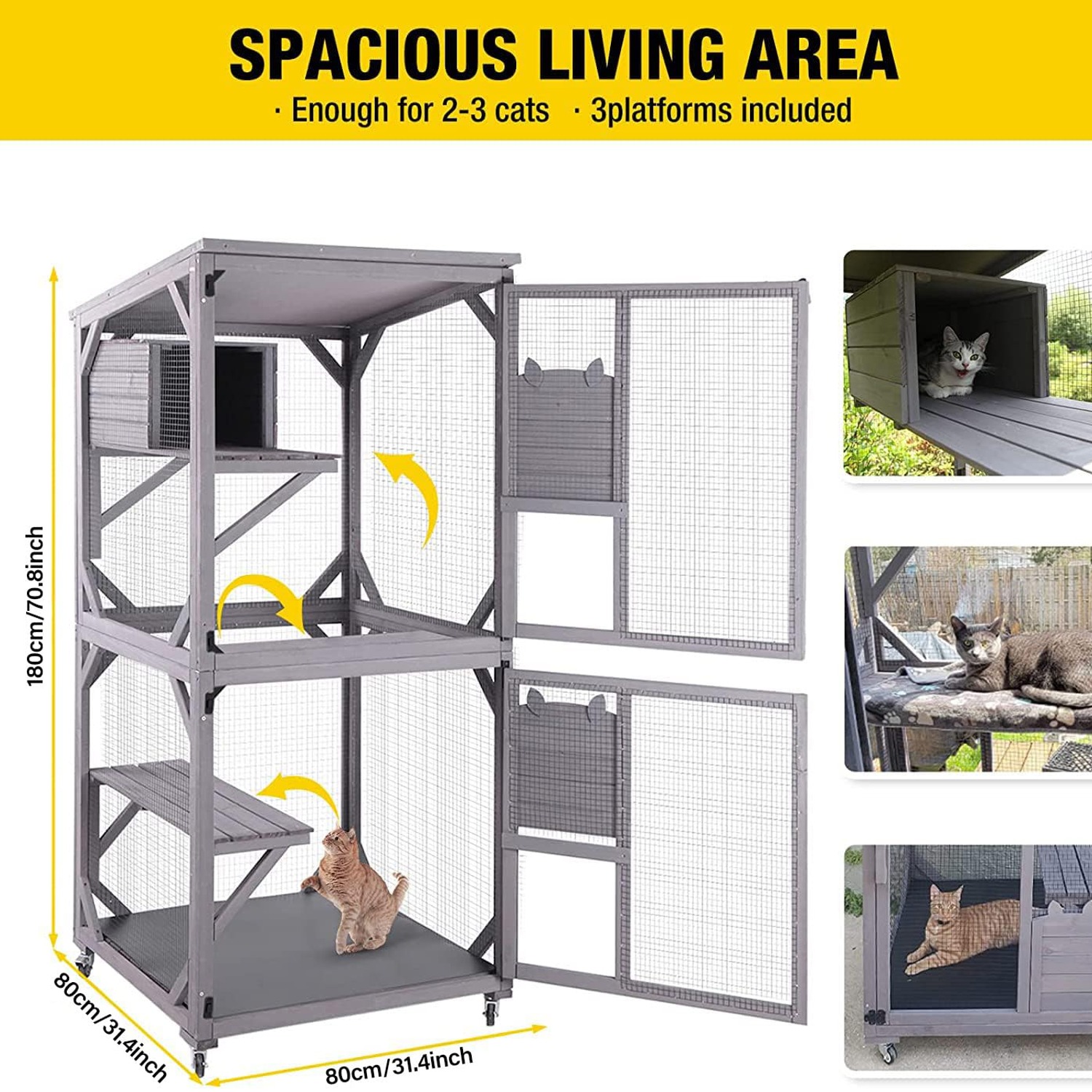 Walk-In Catio Two-Level Outdoor Cat Enclosure with Wheels: image 3