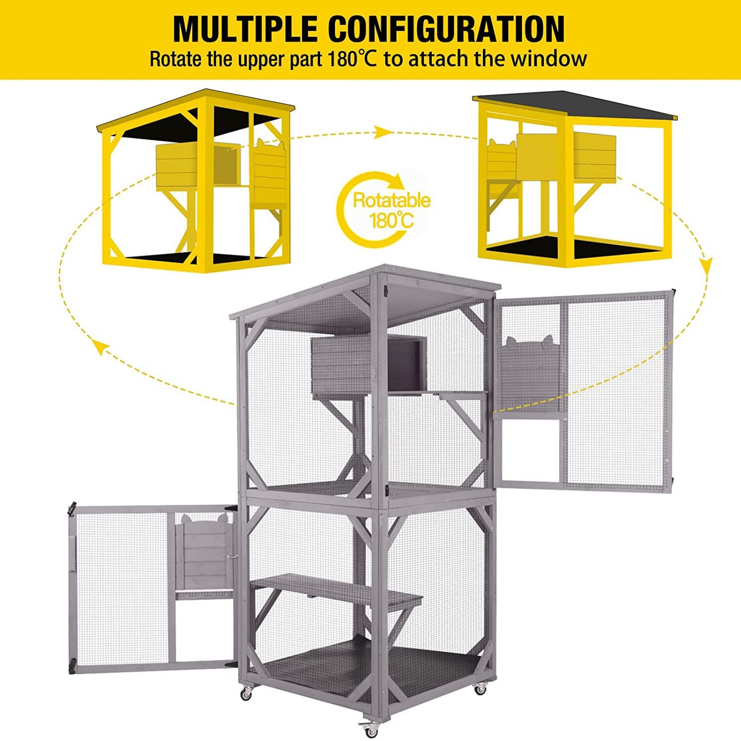 Walk-In Catio Two-Level Outdoor Cat Enclosure with Wheels: image 5